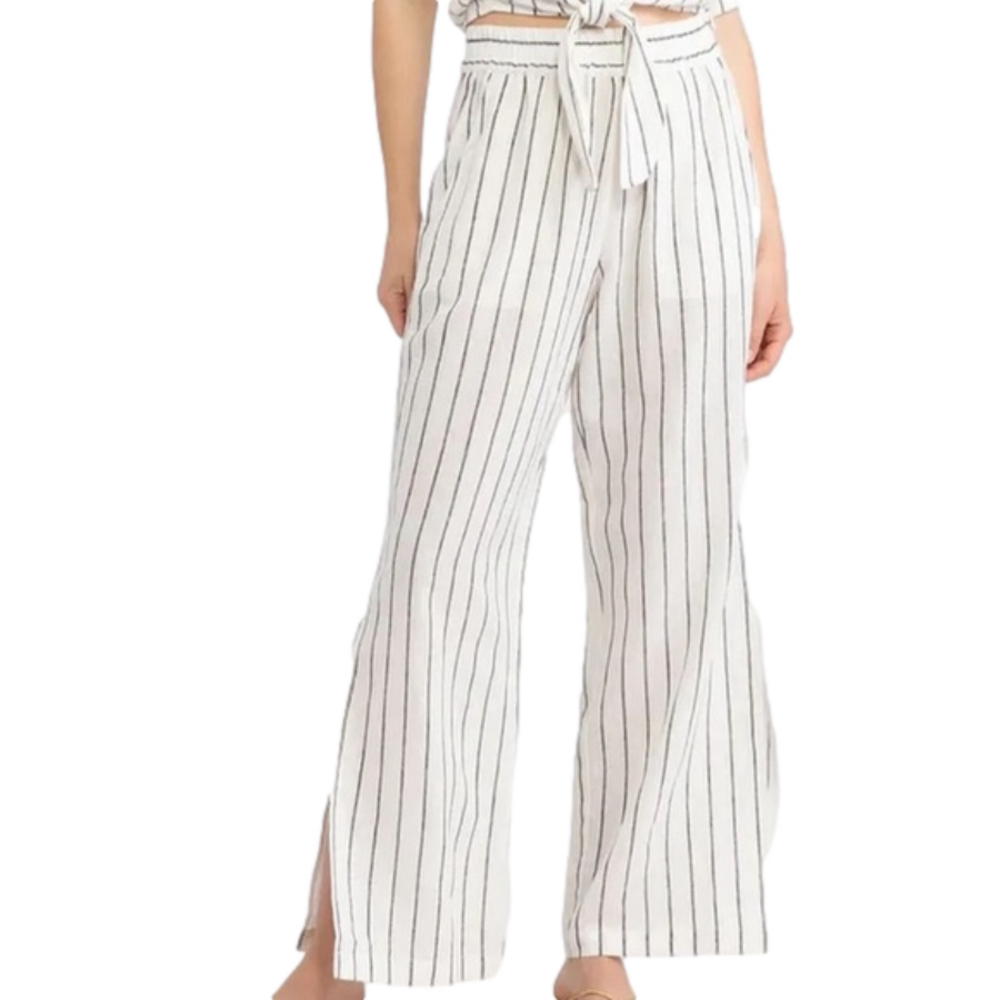 Sanctuary Linen Blend Wide Leg Striped Pants Size 2X Coastal Resortwear Flowy